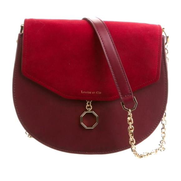 Louise et Cie Red Fabric & Leather Purse & Suede Material & Gold Chain - Picture 1 of 12